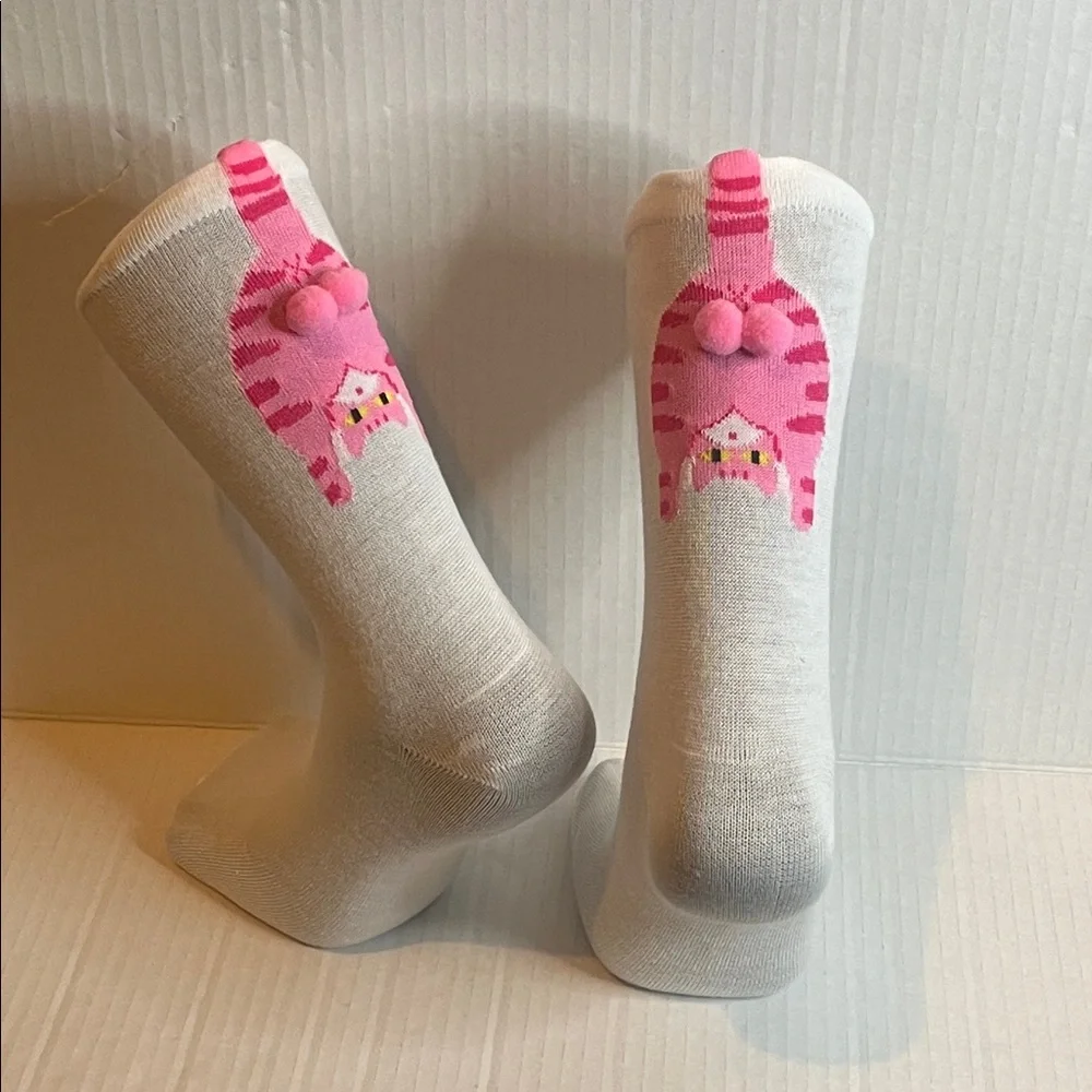 Pink Cat Design Women's Socks (White)